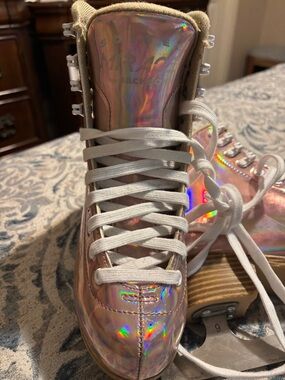 JACKSON Holographic Pink Figure Skates with White Laces